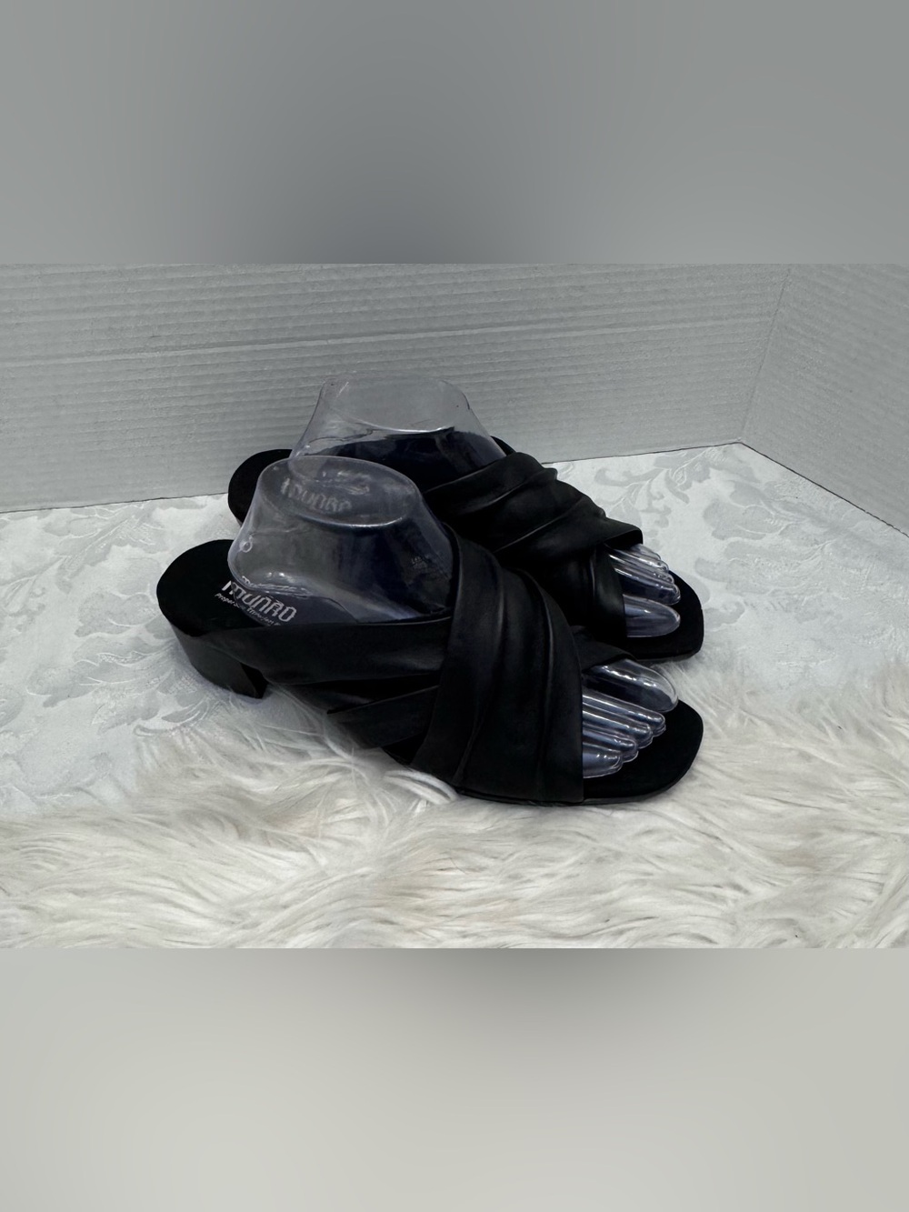 Munro Lee Ruched Crossband‎ Sandal Black Comfort Shoe Size 10WW Leather
